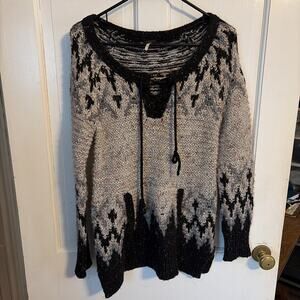Free People Wool-Blend Chunky Knit Sweater Tunic XS Fair Isle Boho Cottagecore